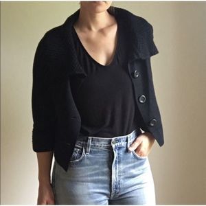 CAbi XL Jackie O Crop Cardigan Sweater 3 Button Textured Collar Wool Blend Black